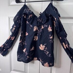 Paige Floral Boho Print Ruffle Cold Shoulder Long Sleeve‎ Top Blouse - M